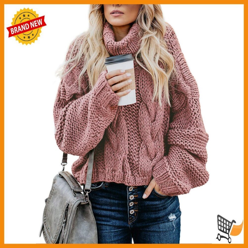 Chunky Cable Knit Turtleneck Sweater Oversized Pullover Winter
